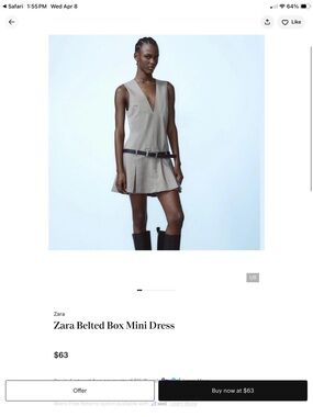 Zara Taupe V-Neck Belted Mini Dress
